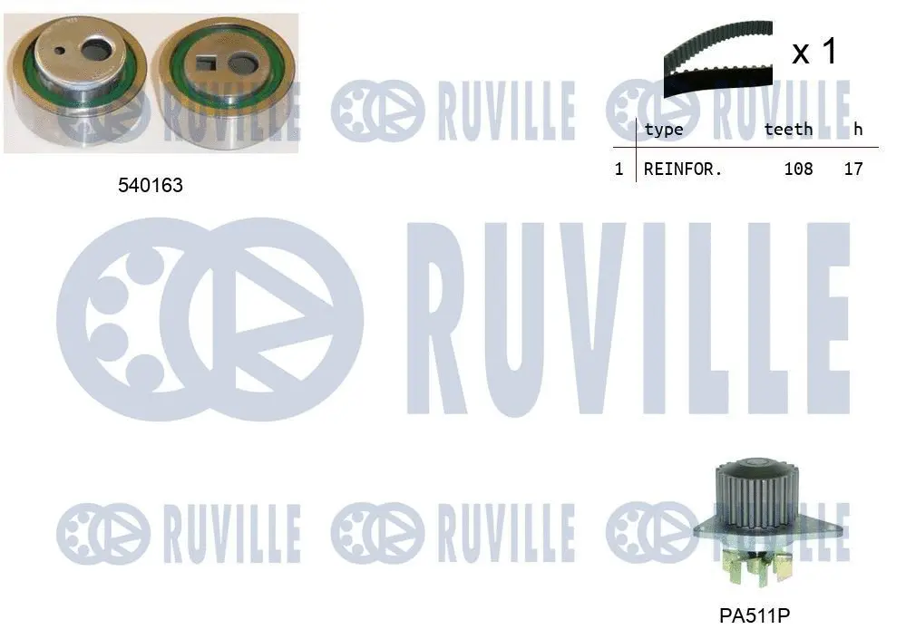 RUVILLE CITROEN К-кт ГРМ (помпа + ролик + ремінь) BERLINGO 1.4i 96-11, PEUGEOT 106 I (1A, 1C) 1.3 93-96, 206 SW 1.4 02-07