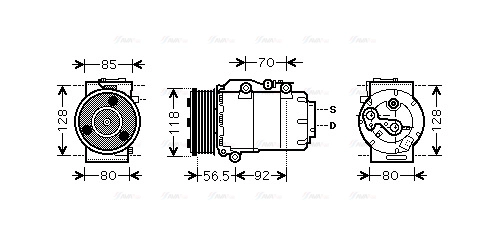 AVA FORD Компресор кондиціонера C-MAX 2.0 07-, FOCUS II 2.0 04-, KUGA I 2.0 TDCi 08-, VOLVO