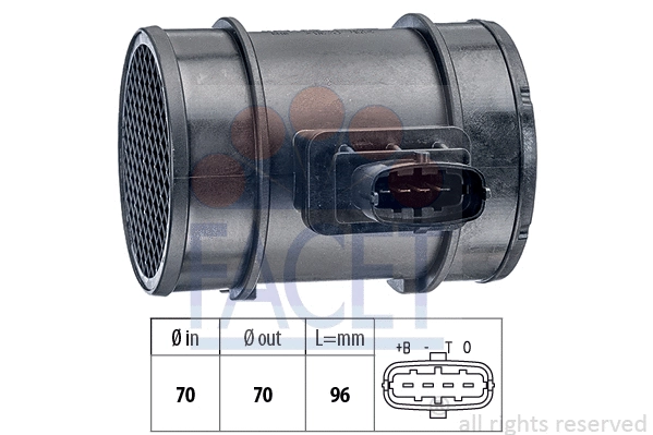 101276 FACET Витратомір повітря (MAF) Opel Astra H (04-), Vectra C (03-)1.3, 1.7, 1.9 CDTi/Fiat Doblo (01-) 1.9 JTd (10.1276) Facet
