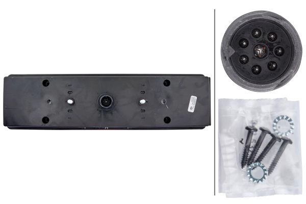 2VD008204091 HELLA Ліхтар задній Лів (P21W/R5W, 12/24В, з індикатором, світло протитуманних фар, світло заднього ходу, із стоп-сигналом, паркувальні вогні, з підсвічуванням номера) MERCEDES ATEGO, VARIO 09.96-