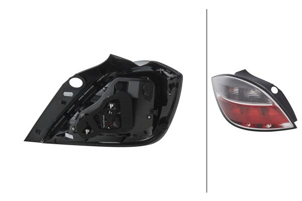 9EL354073011 HELLA Ліхтар задній лів (P21W, колір повороту димчастий, колір скла сірий/червон, світло протитуманних фар, світло заднього ходу) OPEL ASTRA H Хетчбек 03.04-05.14