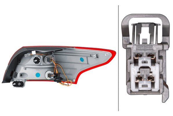 2SD354828031 HELLA Ліхтар задній лів (зовнішн, P21W, колір повороту білий, колір скла червон) FORD FOCUS III Седан 10.14-02.20