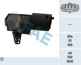 15096 FAE Датчик тиску у впускному колекторі (4 pin) ALFA ROMEO GIULIA, GIULIETTA  CHEVROLET CAPTIVA, CRUZE, ORLANDO  FIAT 500L, 500X, DOBLO, DOBLO CARGO, TIPO  JEEP RENEGADE 1.6D-9.4D 01.93-