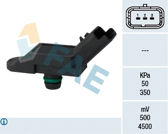 15091 FAE Датчик тиску у впускному колекторі (3 pin) CITROEN C4, C4 GRAND PICASSO I, C4 I, C4 PICASSO I, C5 III, DS3, DS4, DS5  MINI (R56), (R57), CLUBMAN (R55)  PEUGEOT 207, 3008 I, 308 1.6 02.06-06.21