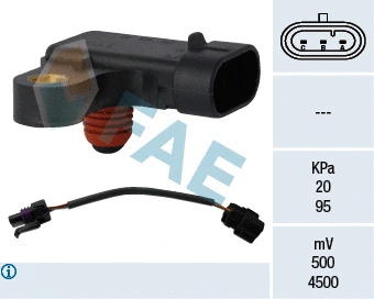 15122 FAE Датчик тиску у впускному колекторі (3 pin) CHEVROLET AVEO / KALOS, CAPTIVA, CRUZE, EPICA, EVANDA, LACETTI, NUBIRA, REZZO  DAEWOO KALOS, LANOS, LEGANZA, NUBIRA, TACUMA / REZZO 1.4-2.4LPG 02.97-