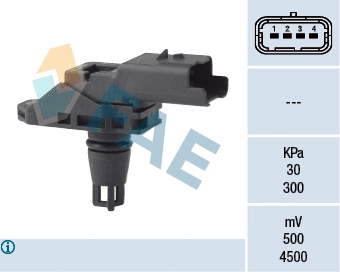 15132 FAE Датчик тиску у впускному колекторі (4 pin) DS DS 5, VOLVO C30, S40 II, S60 II, S80 II, V40, V50, V60 I, V70 III, CITROEN BERLINGO, BERLINGO MULTISPACE, BERLINGO/MINIVAN, C3 II 1.5D-2.0DH 04.04-