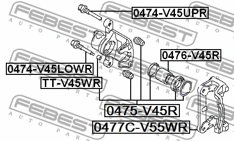 0477CV55WR FEBEST MOCOWANIE ZACISKU HAM. MITSUBISHI T. L 400/PAJERO 2,4-3,5 90-05 LE/PR