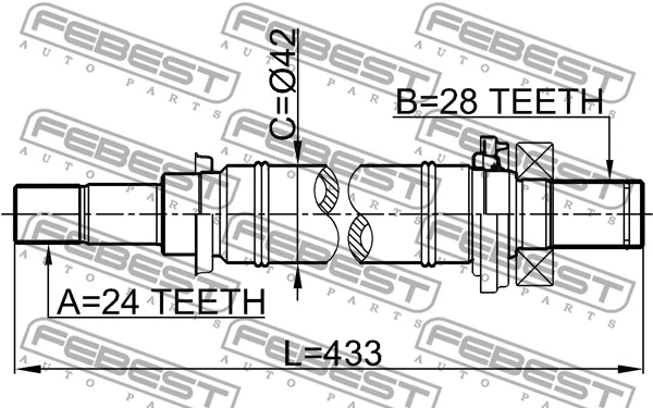 0512M316MT FEBEST Піввісь права 24x433x28 MAZDA 3 BK 03-11