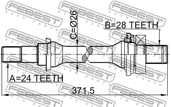 2212SPAAT FEBEST Привідний вал (24/28z L372mm) Прав. MAZDA 323 98-