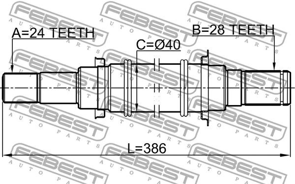 0512BL16MT FEBEST Піввісь права 24x386x28 MAZDA 3 BK 03-11