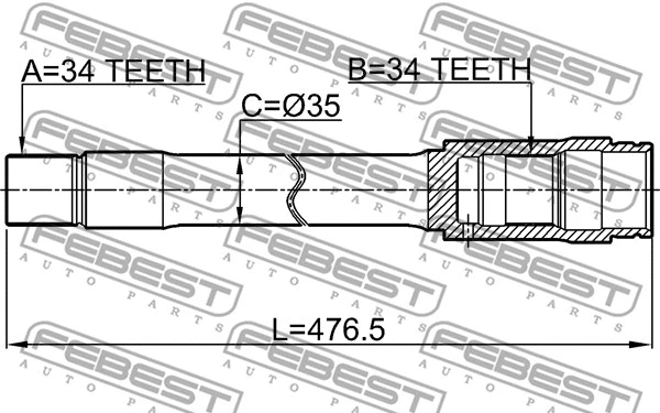 0112UZJ200F FEBEST Привідний вал LAND CRUISER 200/LX 450|570 4.5|4.7|5.7 07- Пр.перед. L 476mm