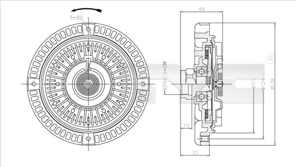 8020060 TYC Віскомуфта вентилятора охолодження AUDI 100 C4, A6 C4, V8 2.2-4.2 12.90-12.97