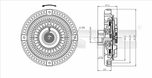 8020058 TYC Віскомуфта вентилятора охолодження AUDI A4 B5, A6 C4, A6 C5, A8 D2  SKODA SUPERB I  VW PASSAT B5, PASSAT B5.5 2.4-2.8 03.94-03.08