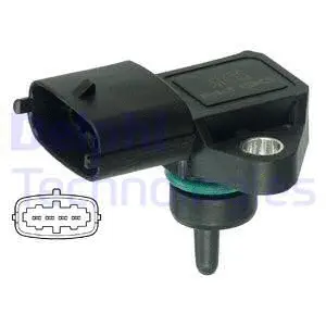 PS10150 DELPHI Датчик тиску у впускному колекторі (4 pin) HYUNDAI ACCENT II, ACCENT III, ATOS, COUPE I, COUPE II, ELANTRA III, ELANTRA IV, GETZ, HIGHWAY, I10 I, I30, MATRIX, SANTA FÉ I 1.0-2.0LPG 08.96-12.13