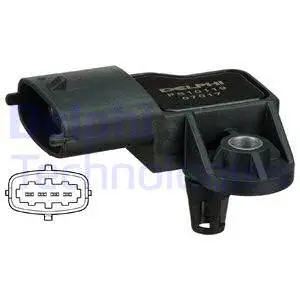 PS10119 DELPHI Датчик тиску у впускному колекторі (4 pin) RENAULT GRAND SCENIC II, LAGUNA II, MEGANE II, SCENIC II, TRAFIC II  SUZUKI GRAND VITARA II 1.5D/1.9D/2.0D 03.01-