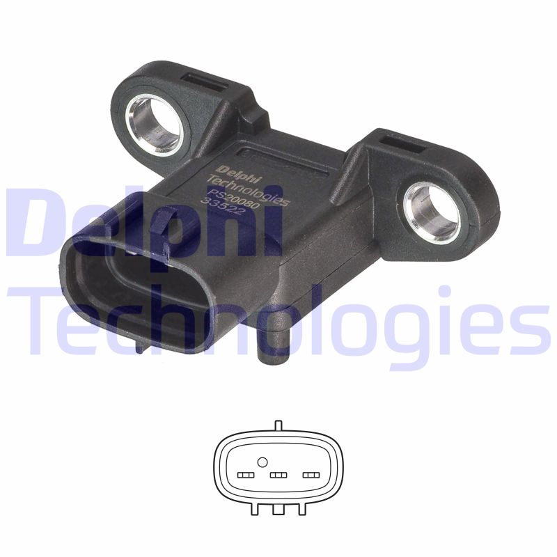 PS2008012B1 DELPHI Датчик тиску у впускному колекторі (3 pin) LEXUS ES, NX  TOYOTA AURIS, AVENSIS, CAMRY, C-HR, COROLLA, COROLLA CROSS, PRIUS, PRIUS PHV, RAV 4 III, RAV 4 IV, URBAN CRUISER, VERSO 1.3-2.5H 01.07-