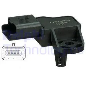 PS10190 DELPHI Датчик тиску у впускному колекторі (4 pin) CITROEN C4 I, C4 II, C4 PICASSO I, C5 III, DS3, DS4, DS5  MINI (R56), (R57), CLUBMAN (R55)  PEUGEOT 207, 3008 I, 308, 308 I, 5008, RCZ 1.6 02.06-03.17